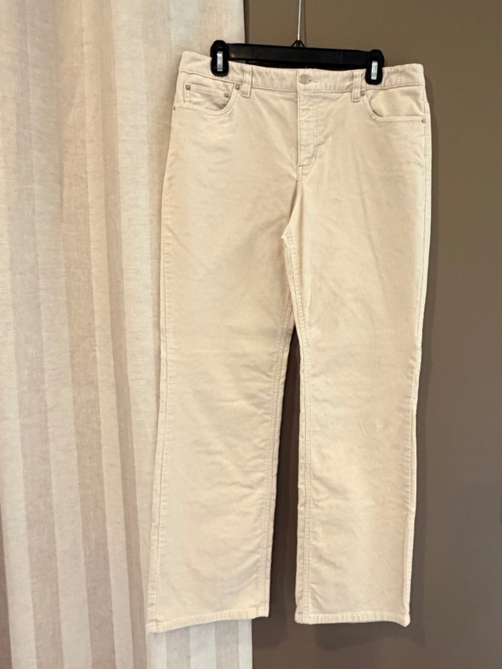 Ann Taylor Loft Cream Corduroy Straight Leg Stretch, Size 10